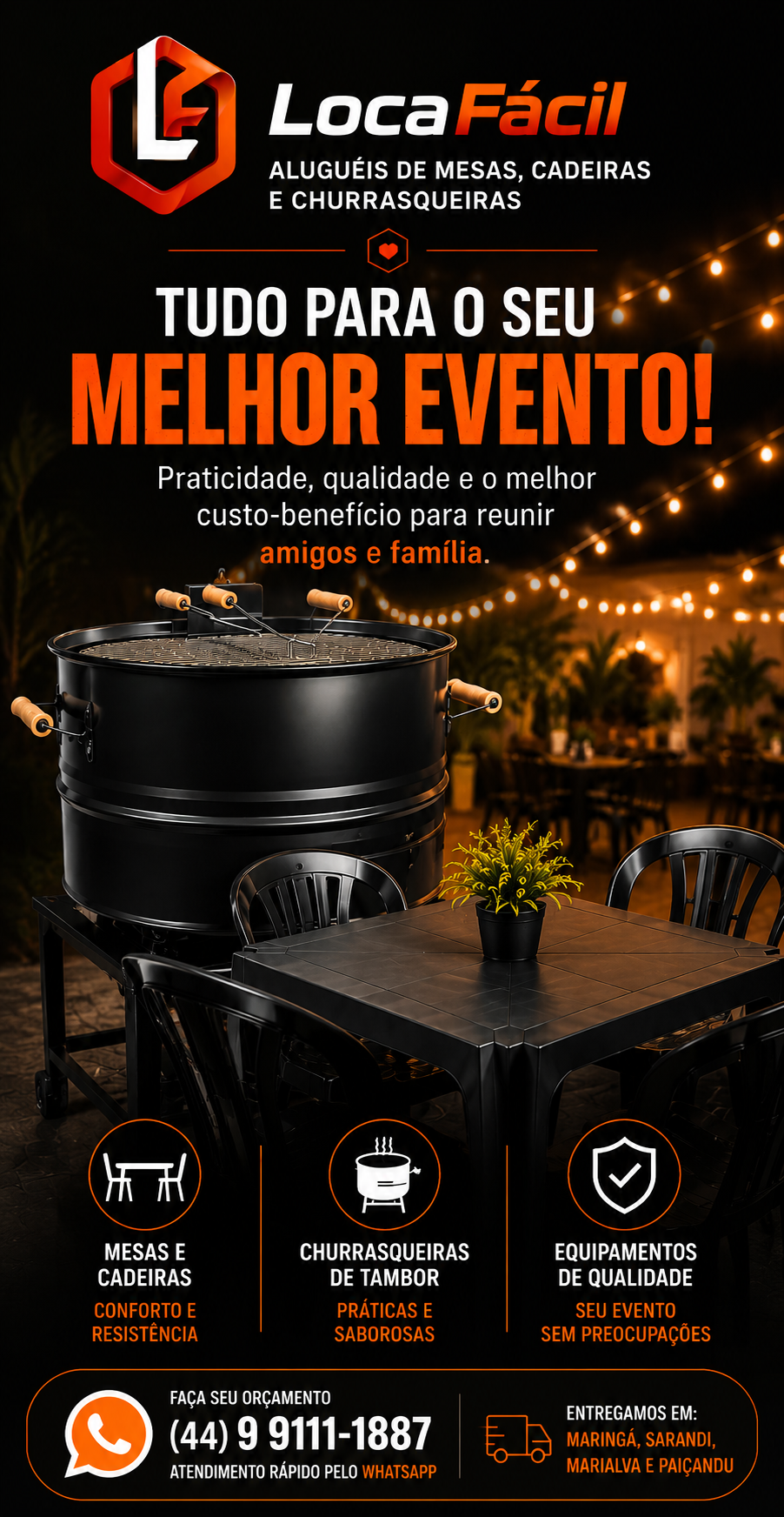 Loca Fácil — Aluguel de mesas, cadeiras e churrasqueiras. Tudo para o seu melhor evento!
