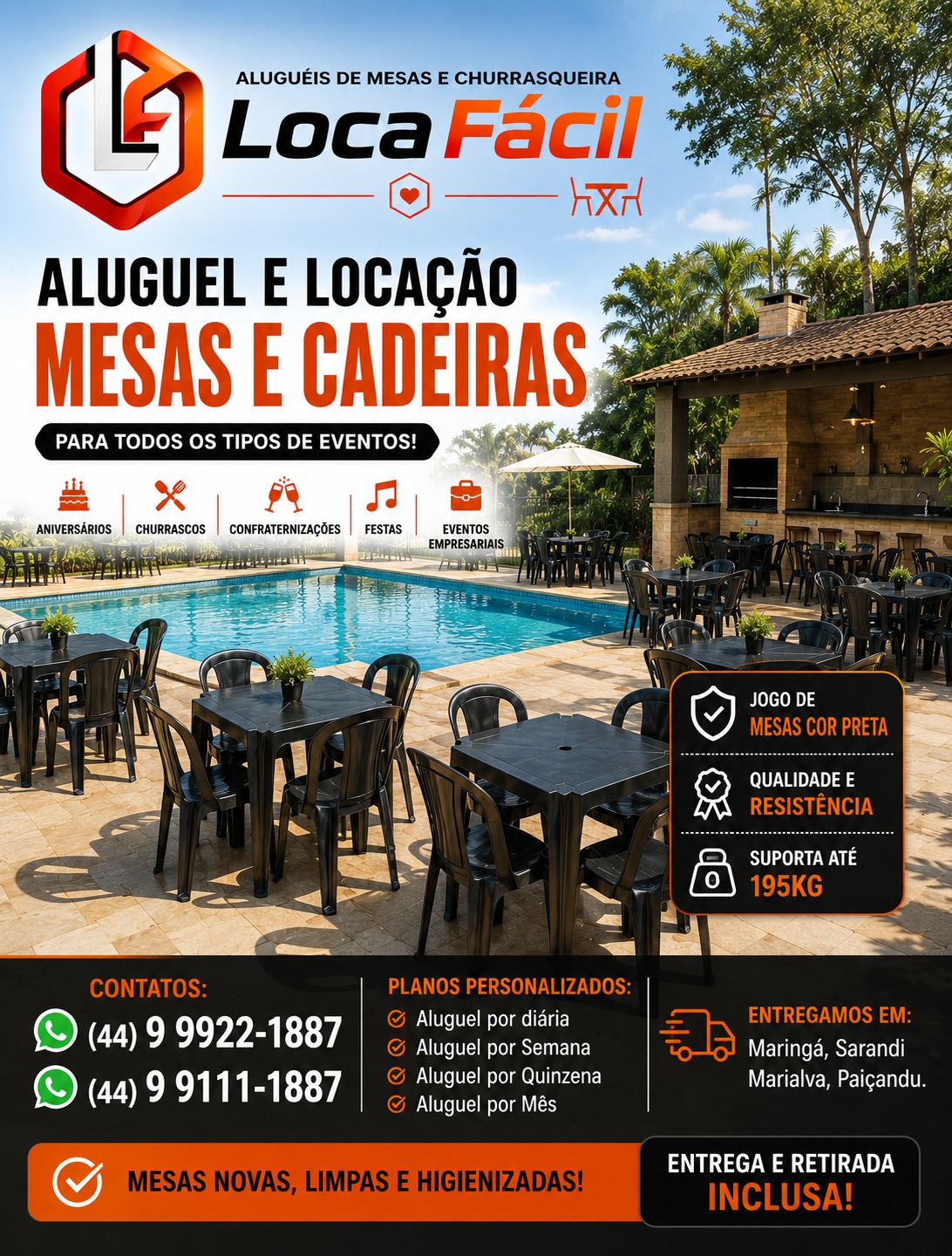 Conjunto de mesas pretas com cadeiras
